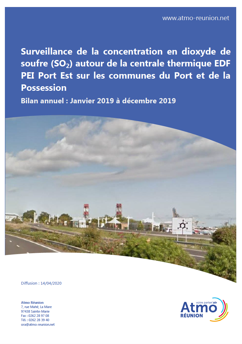 Surveillance de la concentration de dioxyde de soufre (SO₂) autour de la centrale thermique EDF PEI Port Est sur les communes du Port et de La Possession - Bilan annuel de de janvier à décembre 2019