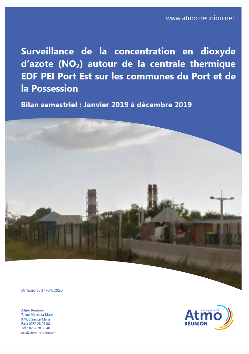Surveillance de la concentration en dioxyde d'azote (NO₂) autour de la centrale thermique EDF PEI Port Est sur les communes du Port et de la Possession - Bilan annuel de de janvier à décembre 2019